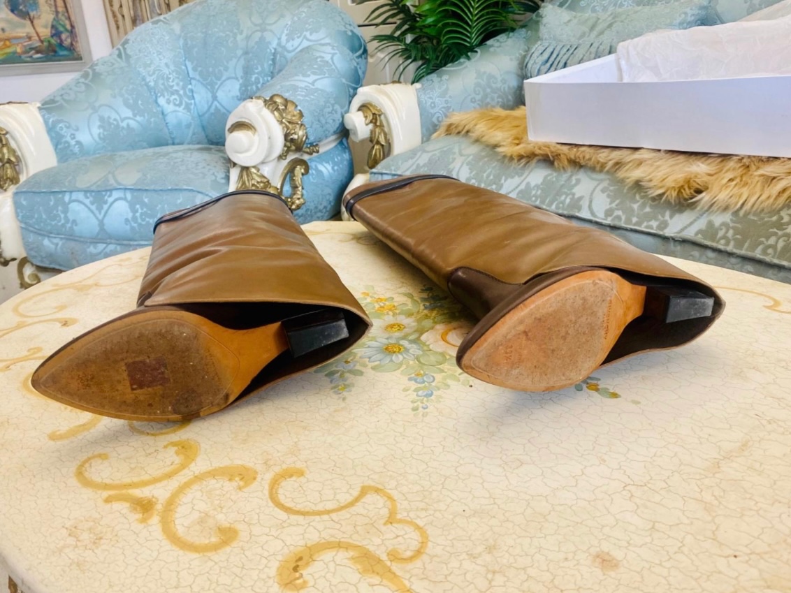 Givenchy Brown Leather Tall Wedge Boots kozačky vel.38,5 - 5