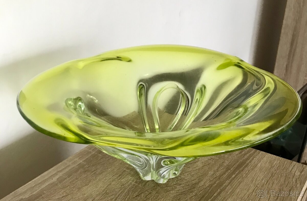 starožitná mísa hutní sklo Josefa Hospodka sklárna Chřibská - 5