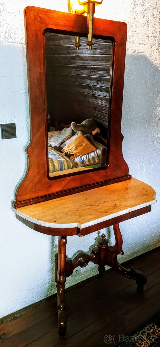 Nádherný toalet. stolek se zrcadlem a mram. deskou - 5