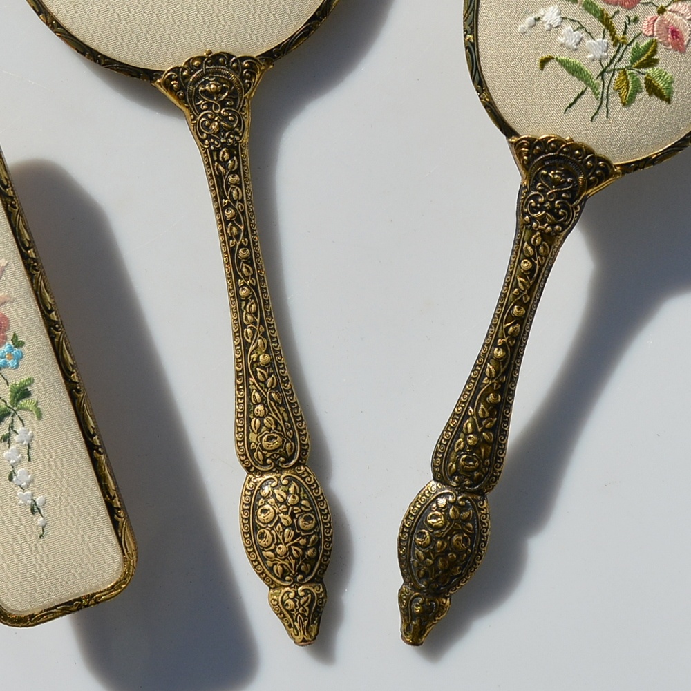 Vintage anglická sada na česanie - kefa na vlasy + zrkadlo + - 5