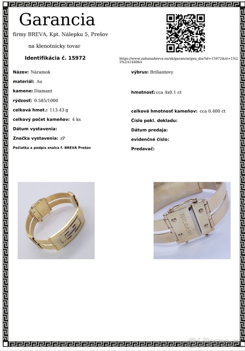 Zlatý Briliantový náramek BVLGARI - 5