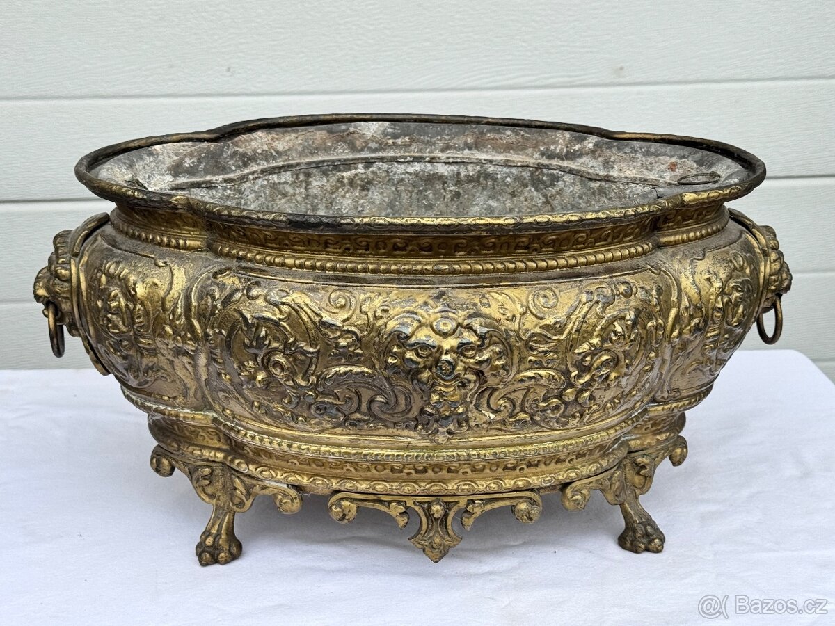 Žardiniéra květináč starožitný 1850-60 mosaz Francie Napole - 5