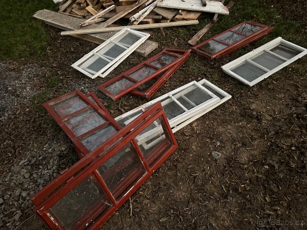 Stará dřevěná dvojitá okna z chalupy 4 ks - 5