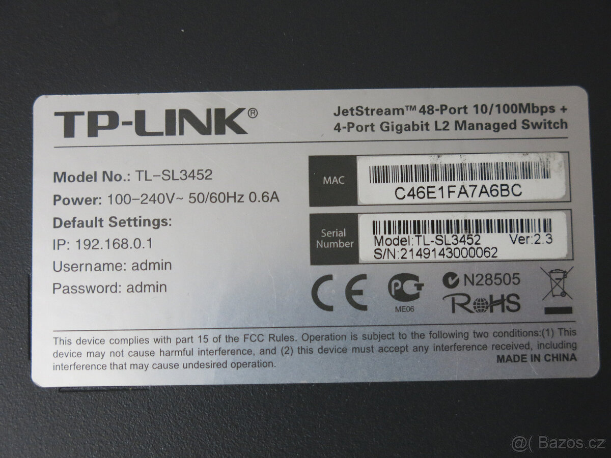 prodám plně řiditelný switch TP-Link SL3452 gui/CLI 52 portů - 5