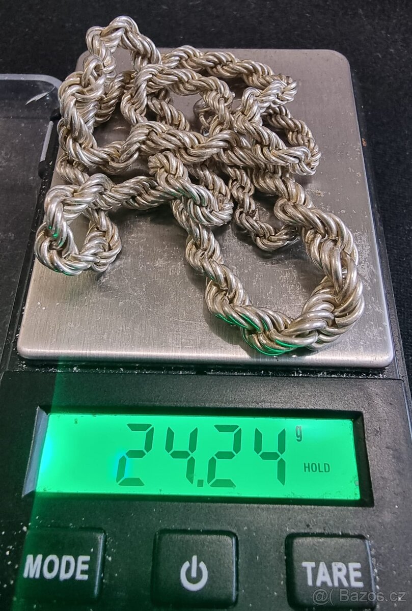 Dámský starožitný stříbrný řetízek na krk-vazba Valis - 5