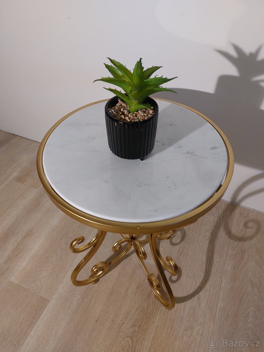 Nový zlatý stolek s pravým mramorem - 5