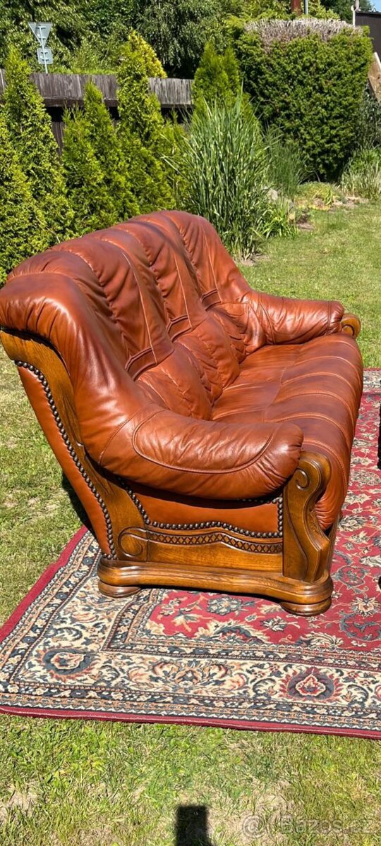 Kožená rustikální sedací souprava 3 - 2 - 1 .TOP STAV . - 5