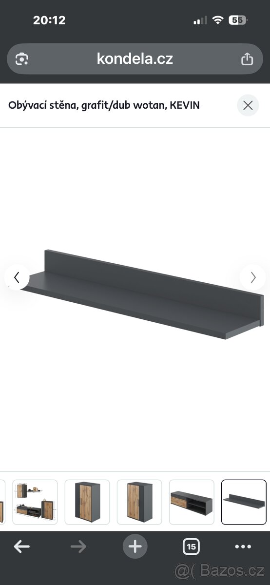 Obývací stěna, grafit/dub wotan, KEVIN - 5