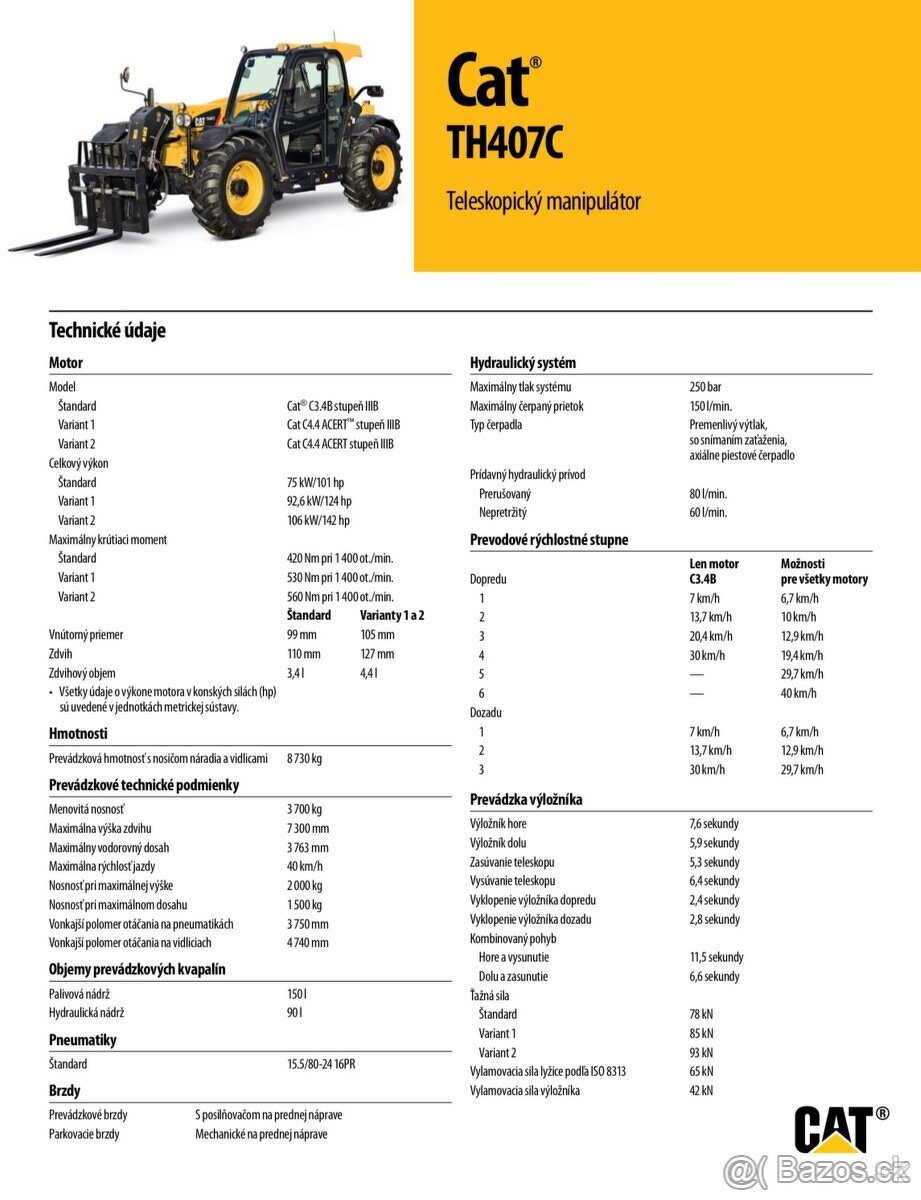 Teleskopický manipulátor Caterpillar CAT TH407C len 1106 mth - 5