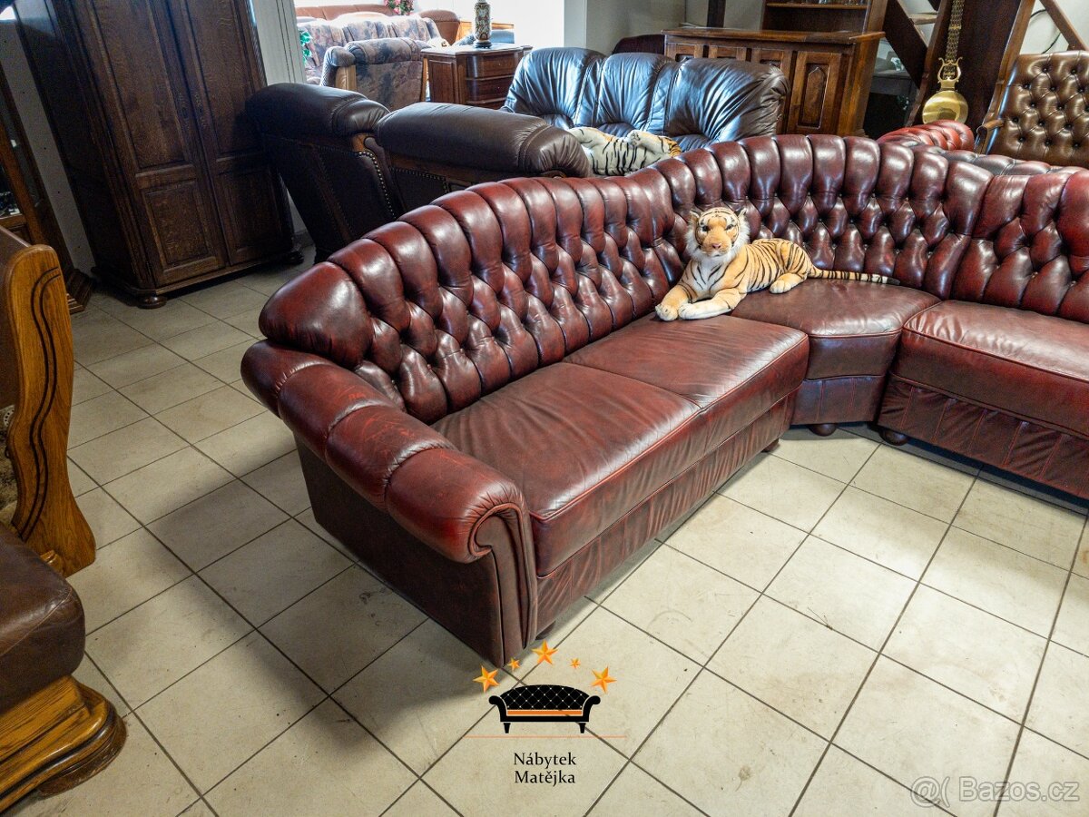 Rohová sedací souprava kožená Chesterfield - 5