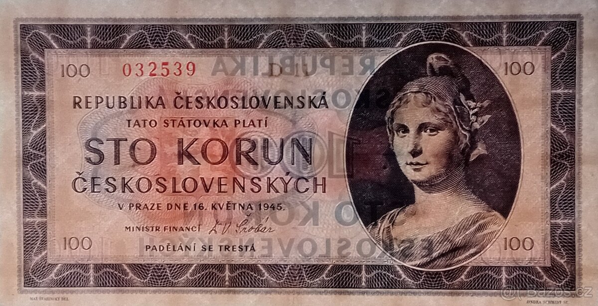 100 Kčs 1945 série D 11 - H 31 - N 33 - Velmi Vzácné - 5