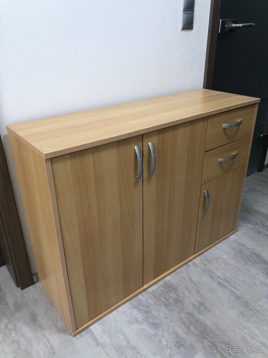 Komoda Skříňka kombinace police+šuplíky. Světlé dřevo lamino - 5