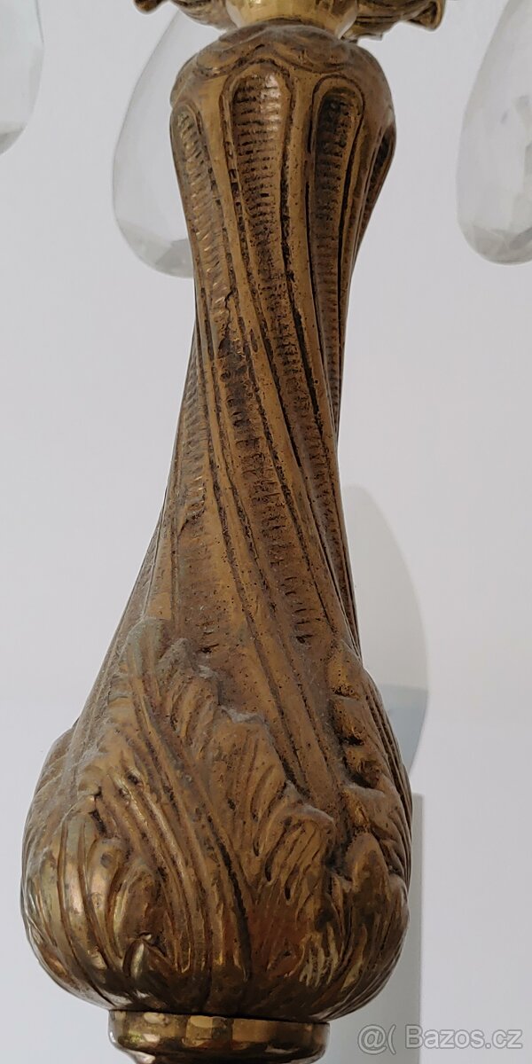 Mosazný lustr s křištálovými ověsy - 5