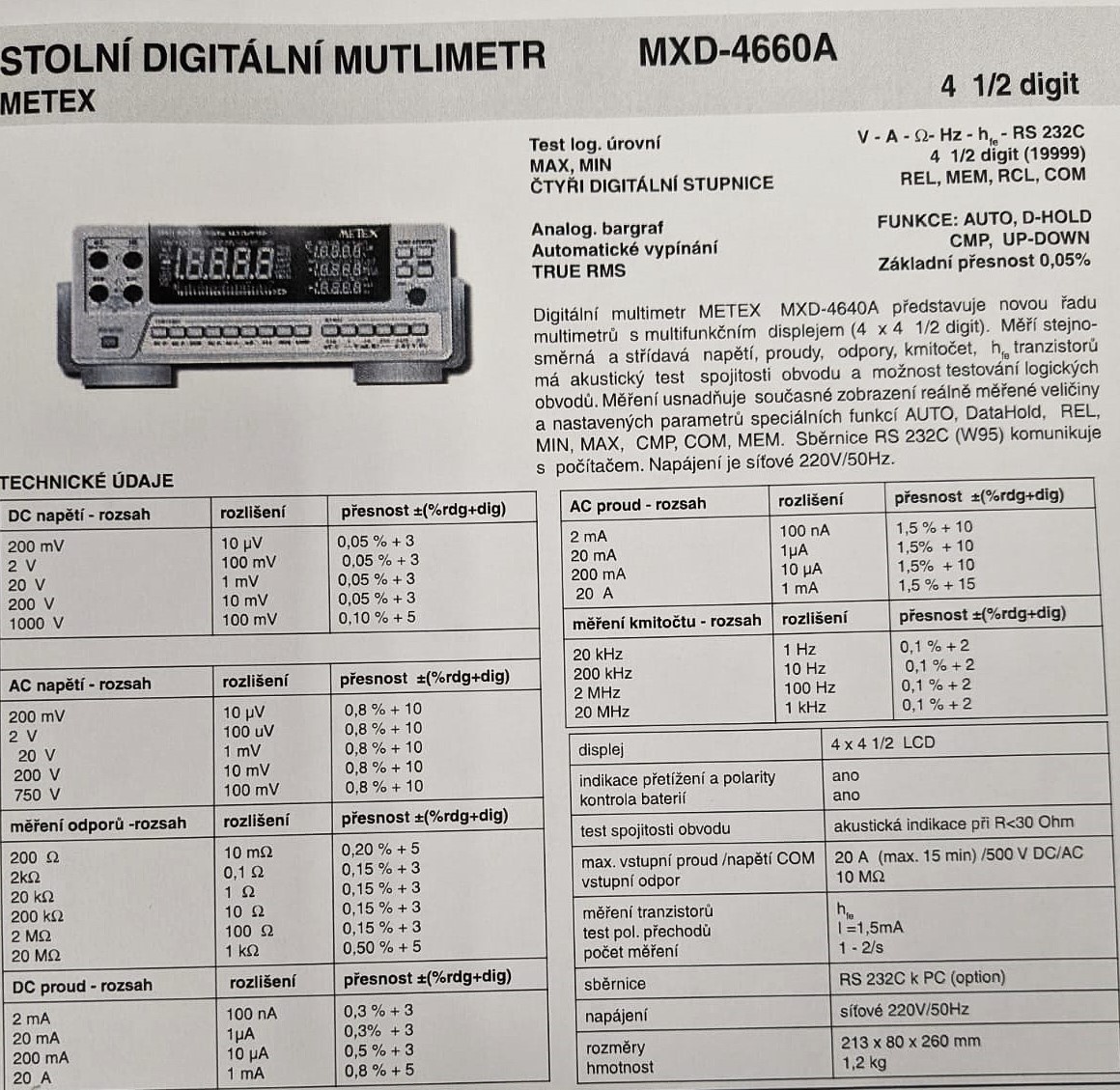 Digitální multimetr Metex MXD-4660A - 5