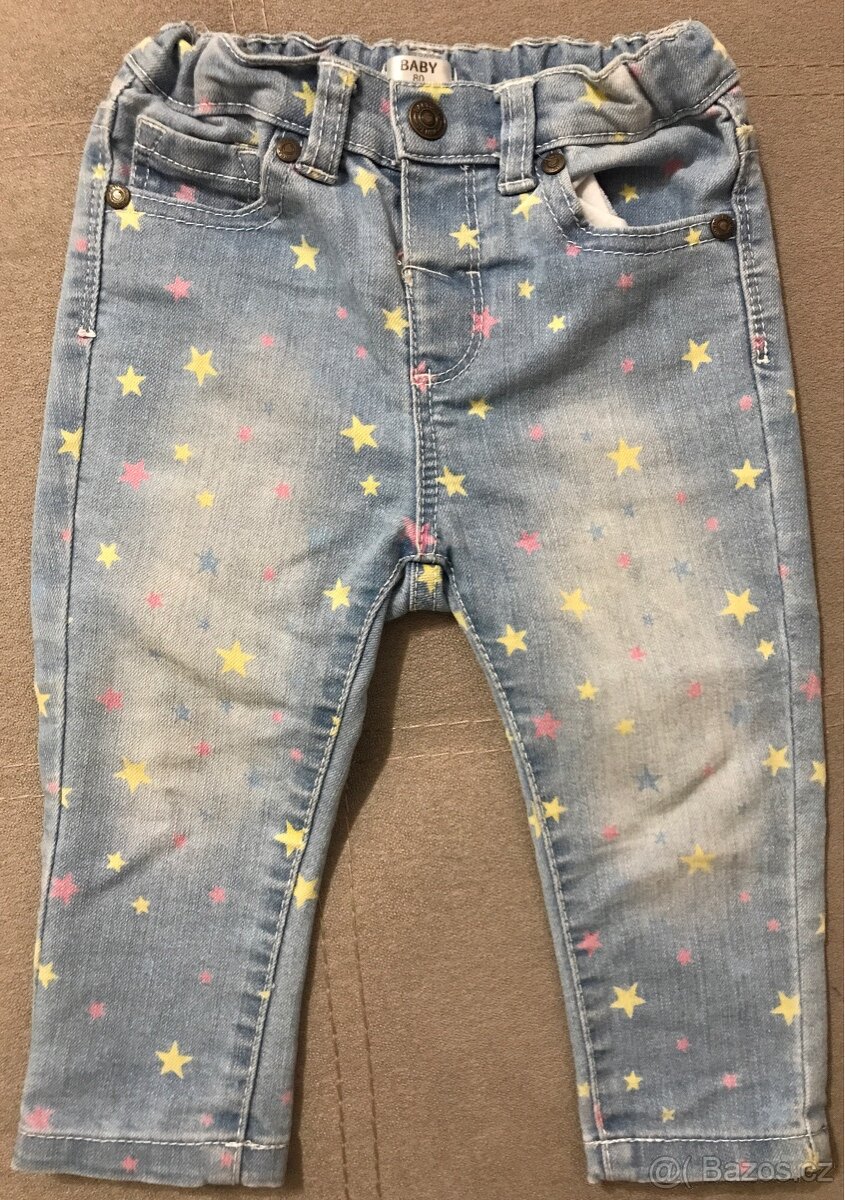 Dívčí fialové kalhoty vel.86 a džíny s hvězdičkami vel.80 - 5