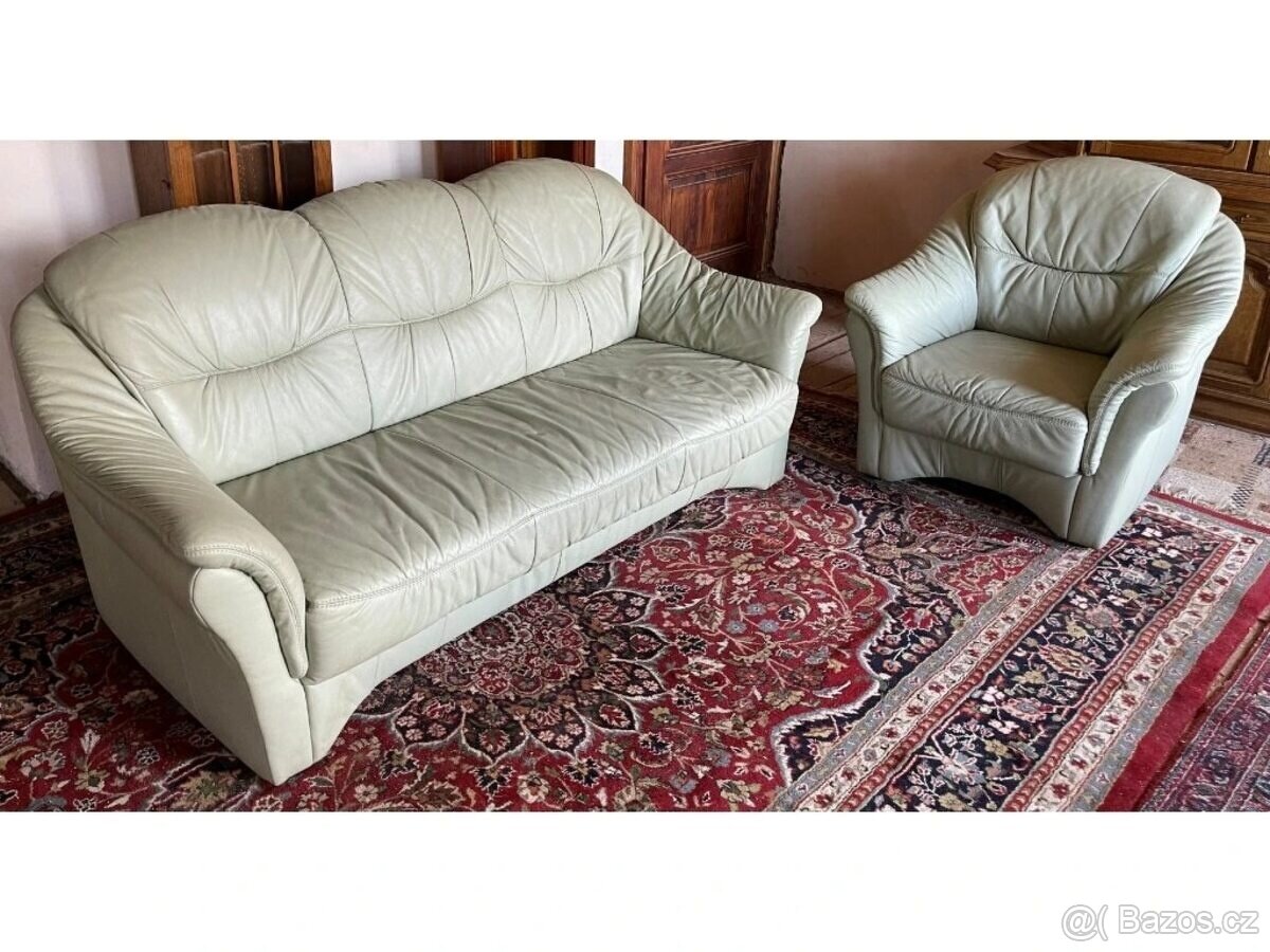 Luxusní kožená sedací souprava 3+1+taburet, 1900 - 5
