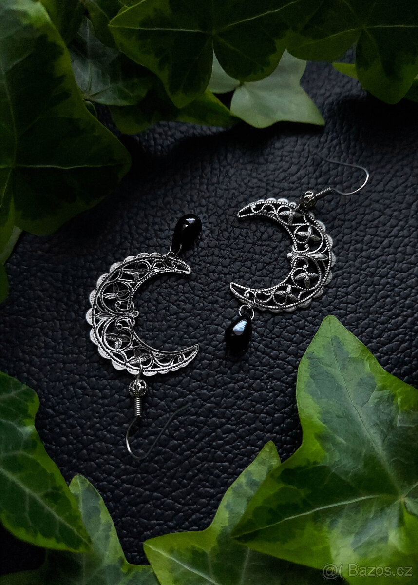 Postříbřené tepané náušnice - Černý měsíc / Black Moon - 5