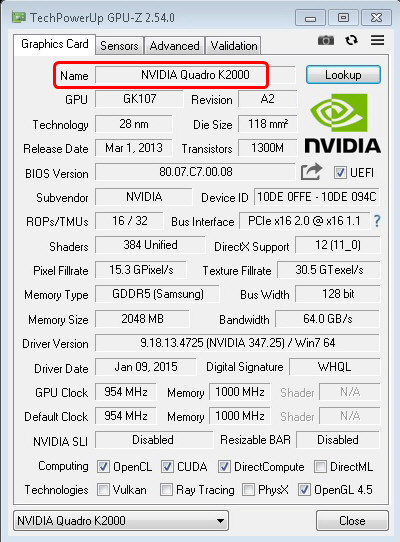 4ks - HP NVIDIA Quadro K2000 - 2GB - GDDR5 - 5