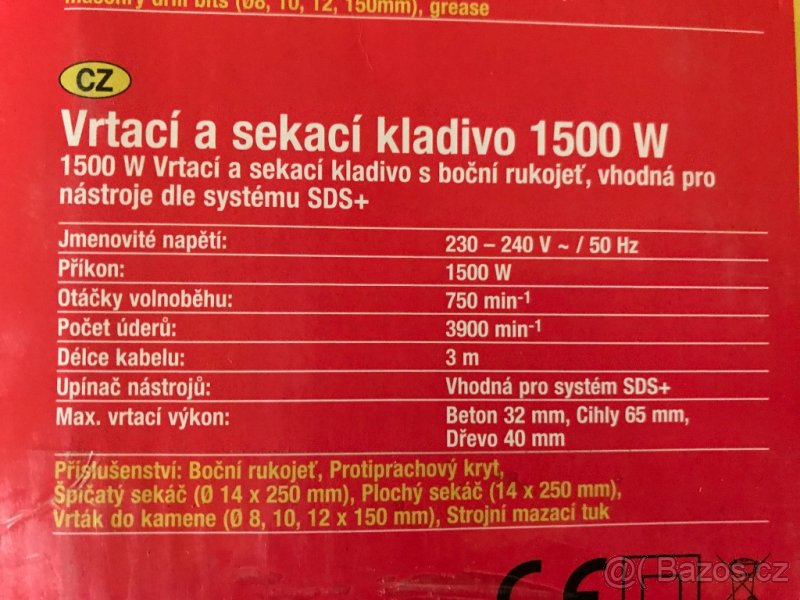Nové Vrtací,Sekací Bourací Kladivo Walter 1500W Nové, nepou - 5