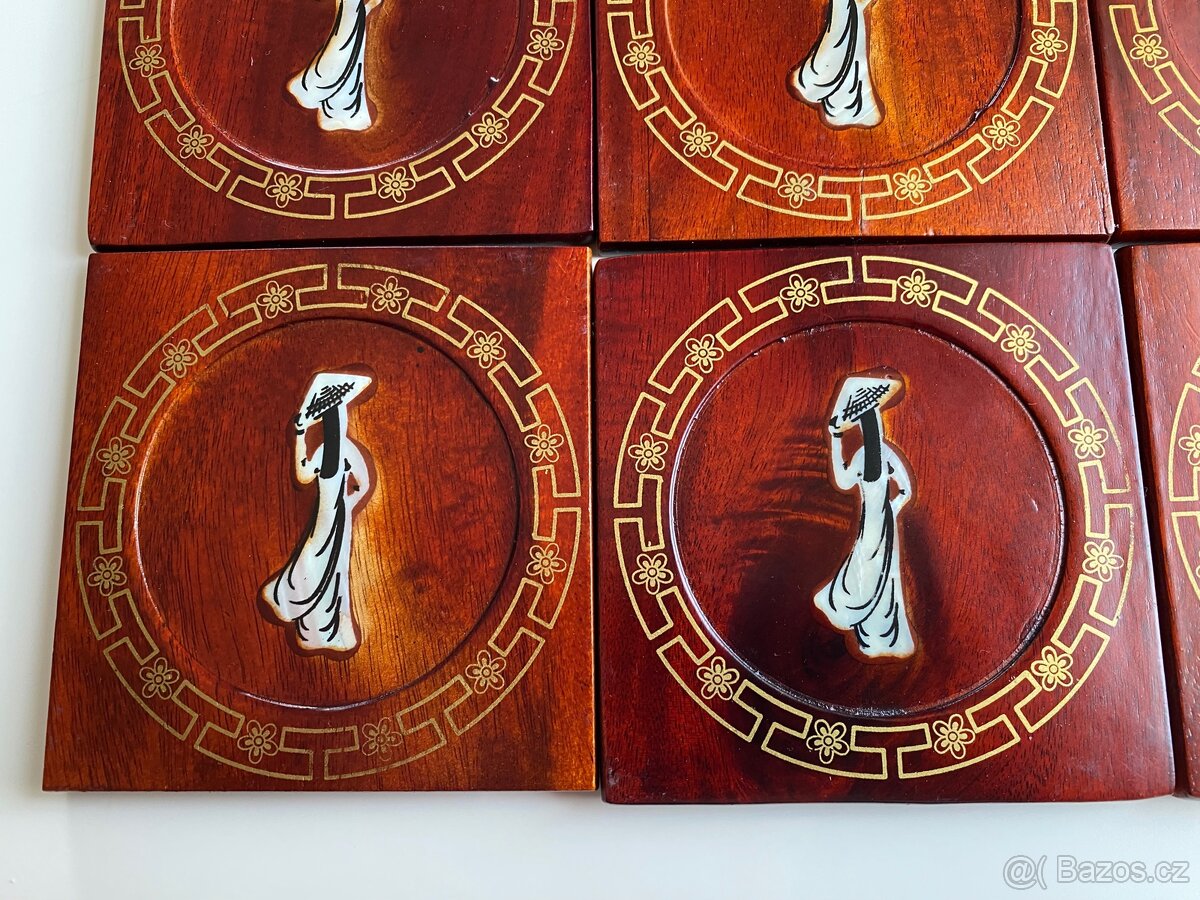 Dřevěné podtácky s perletí Vintage asijský styl - 5