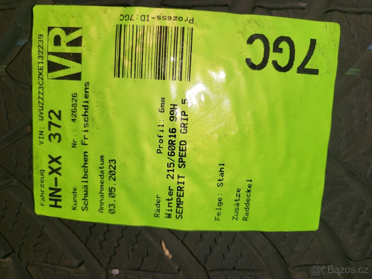 215/60 R16 XL zimni pneu+ 5x112 plechové disky 6mm (sada) - 5