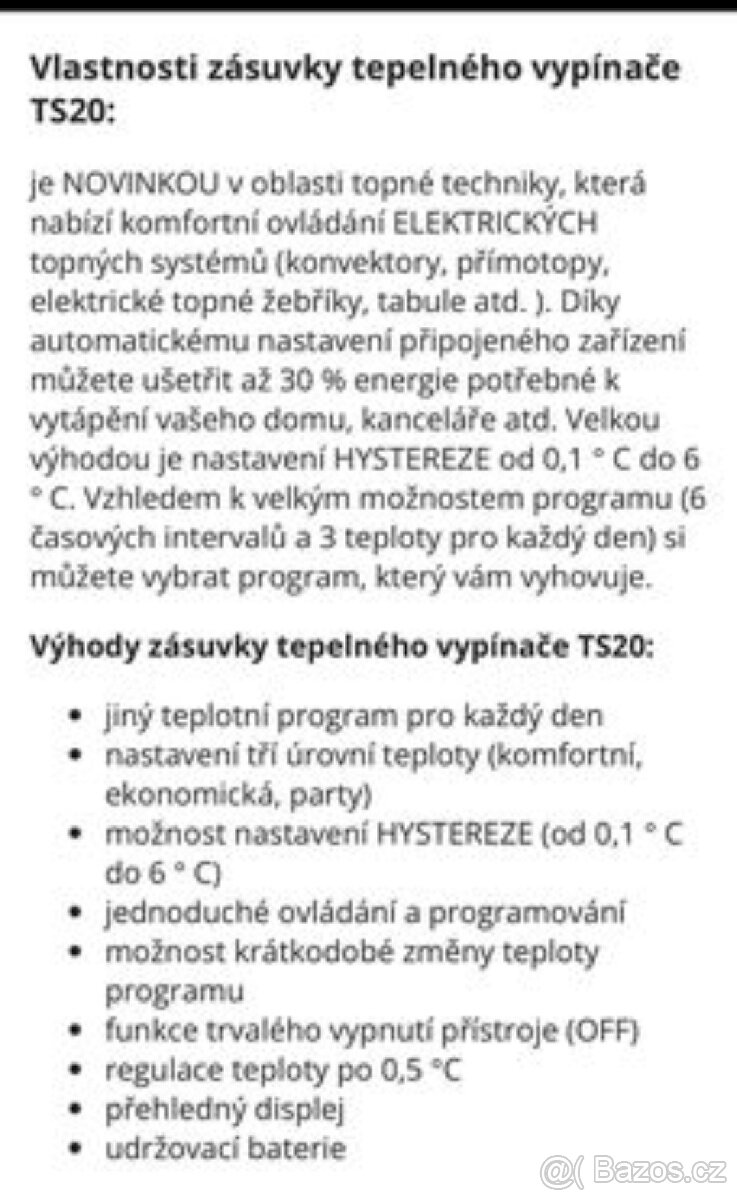 Termostat do zasuvky Ts20 nový - 5