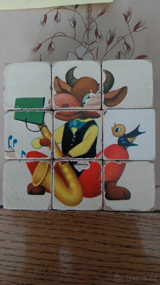 Retro dřevěná tiskátka, podušky na razítka,obrázkové kostky - 5