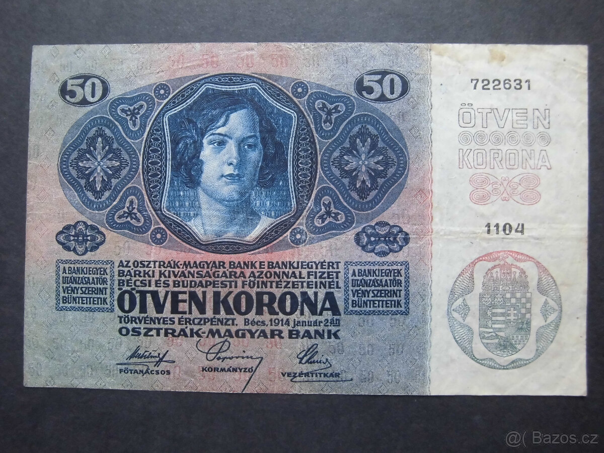 Bankovky Rakousko-Uhersko s přetiskem "20K, 50K, 100K" - 5