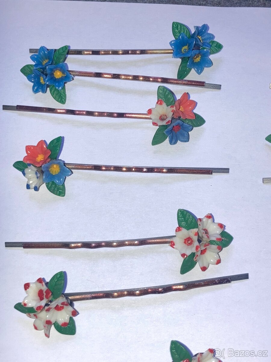 Staré sponky do vlasů s květinami - 5