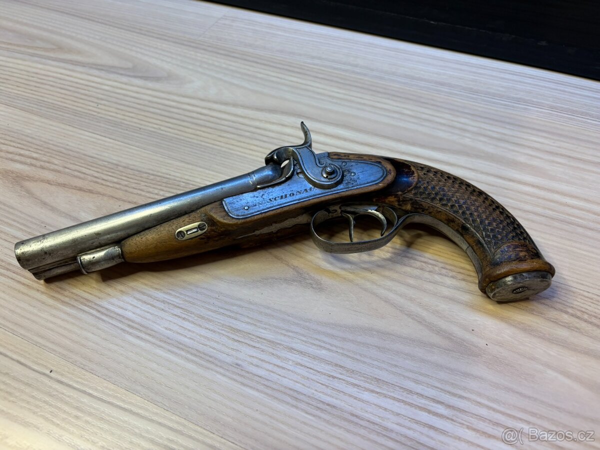 Dvojhlavňová perkusní pistole – originál 19. století – Mülle - 5