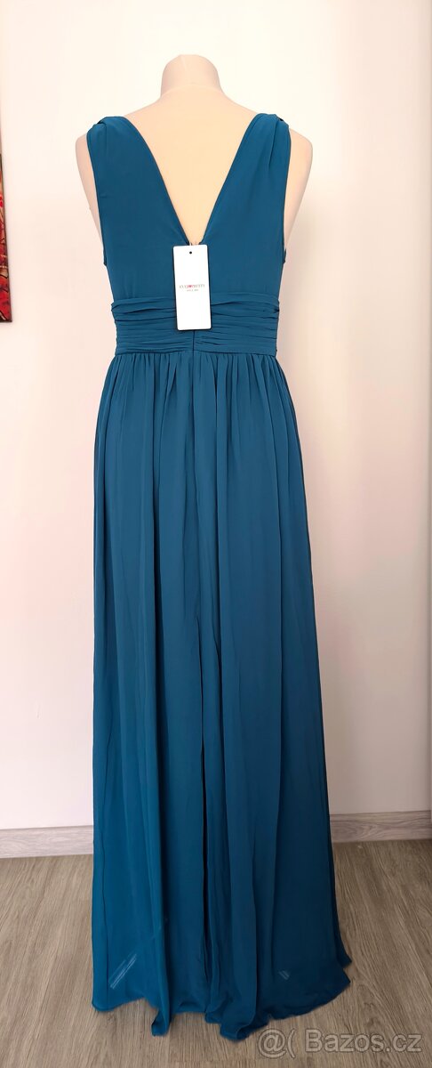 Petrolejové plesové šaty - 5