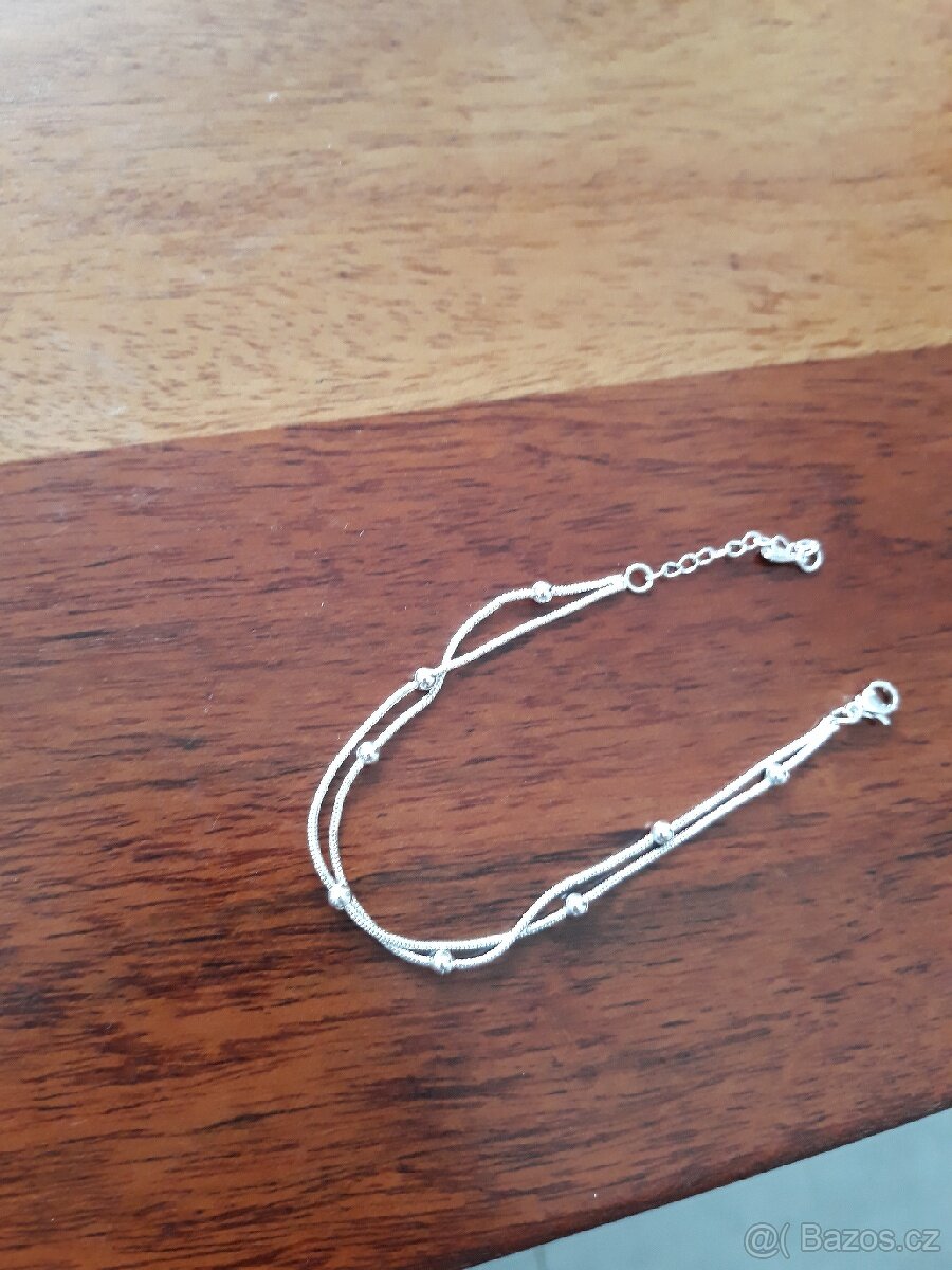 Nový dámský stříbrný tenký dvojitý kuličkový náramek 925 - 5