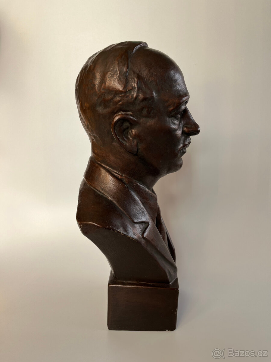Sádrová retro busta Prezident Edvard Beneš 32 cm - 5