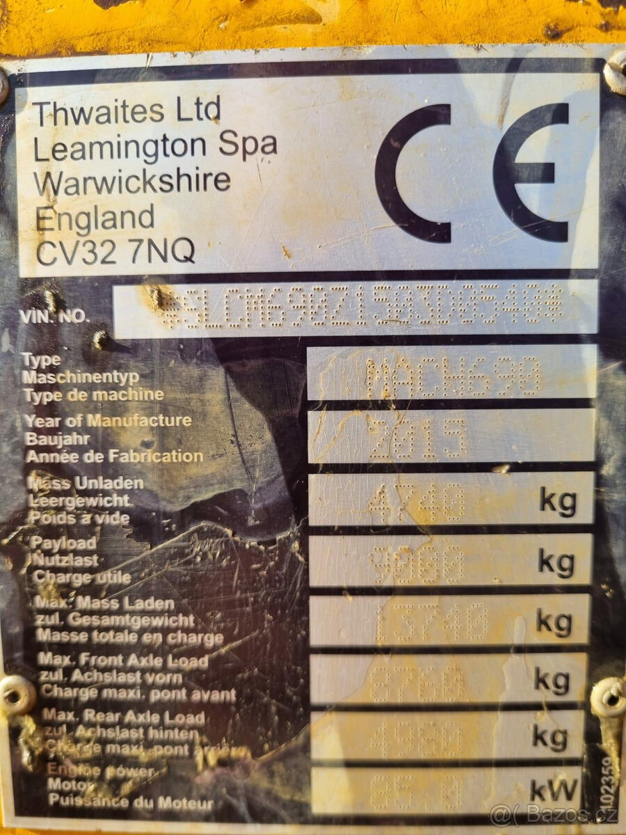 Prodám Dempr Thwaites 9t MACH690 r.v.2015 VÝPRODEJ - 5