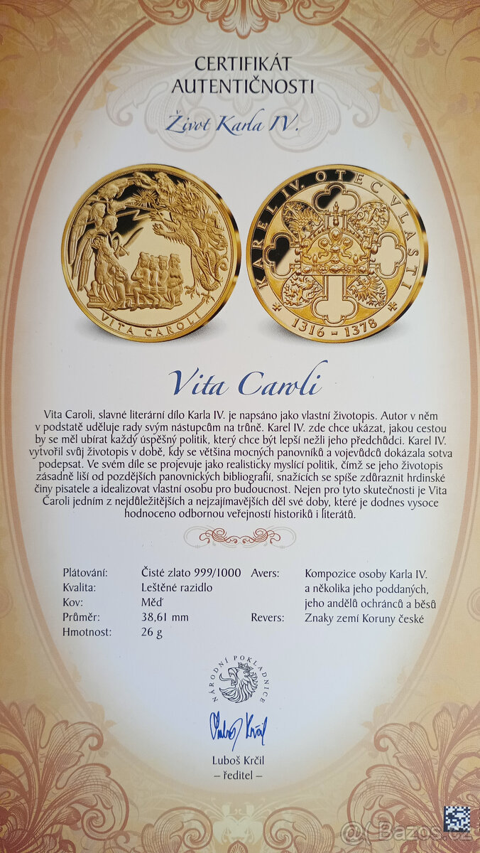 Pamětní medaile Vita Caroli – zlacená 999/1000 - 5