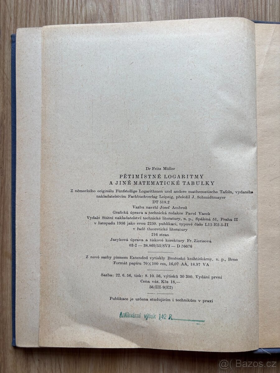 5-místné logaritmy a jiné mat. tabulky, 1956 - 5