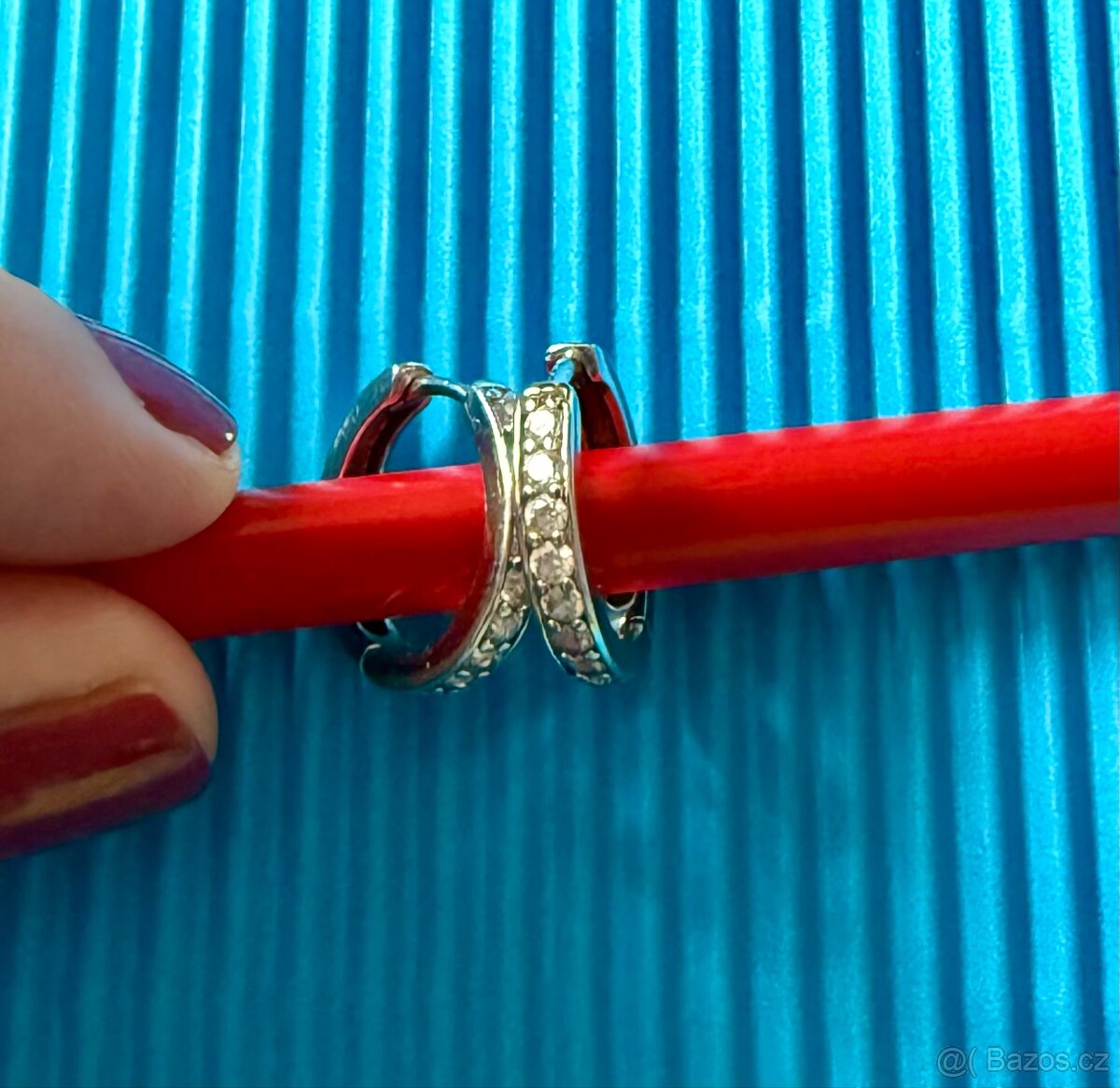 Stříbrné (Ag) rhodiované náušnice kroužky, zikonky, sleva. - 5