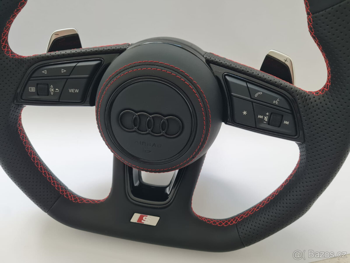 AUDI KOŽENÝ EXCLUSIVE ČERVENA NIT VOLANT + AIRBAG + F1 PADLA - 5