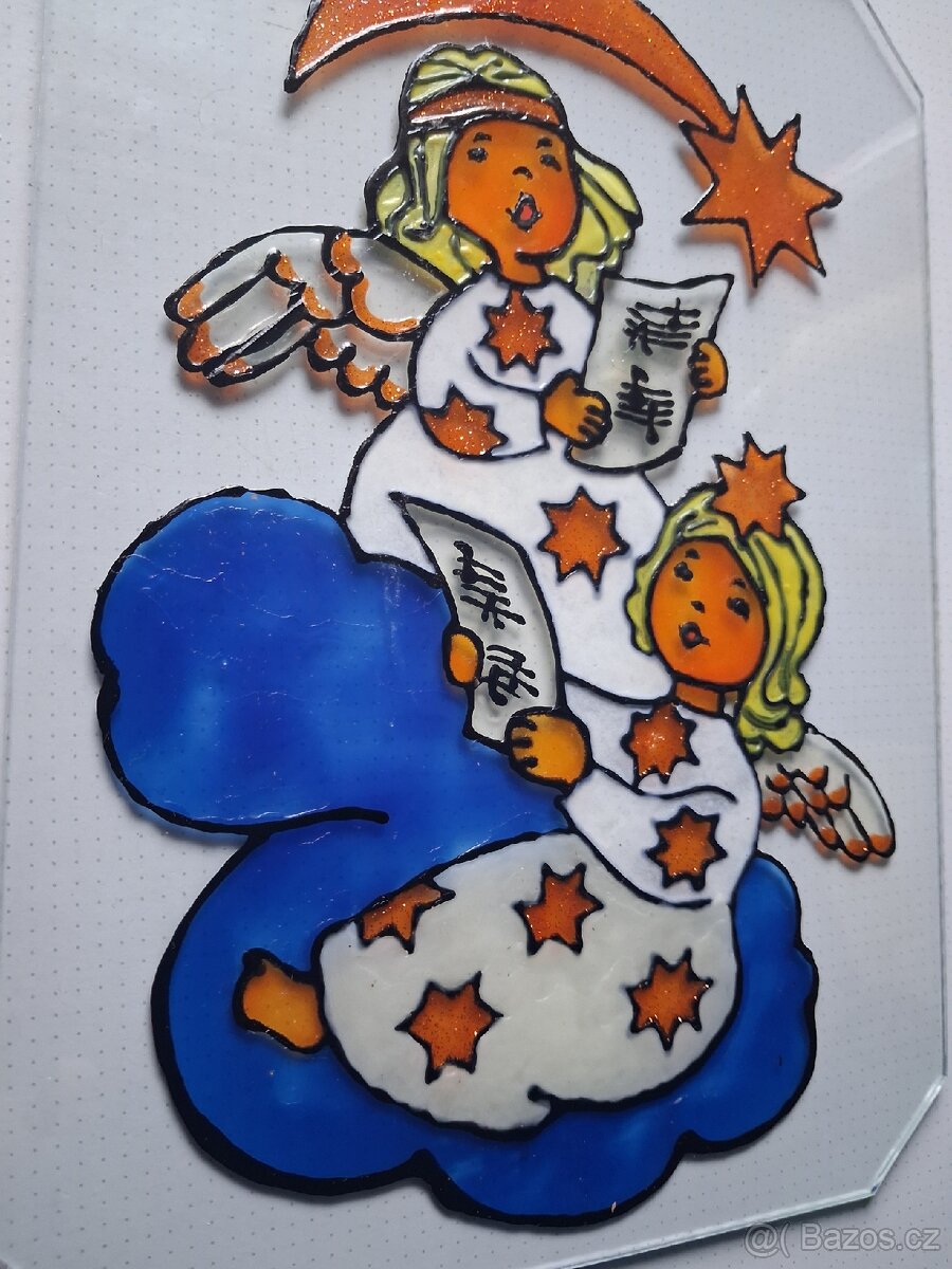 Vánoční vitráž ruční malba - 5