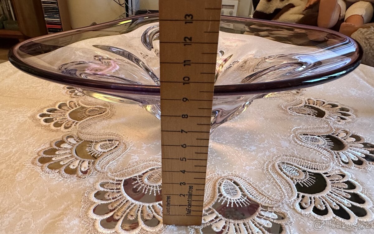 Fialová mísa hutní sklo Chřibská (Hospodka?) - 5