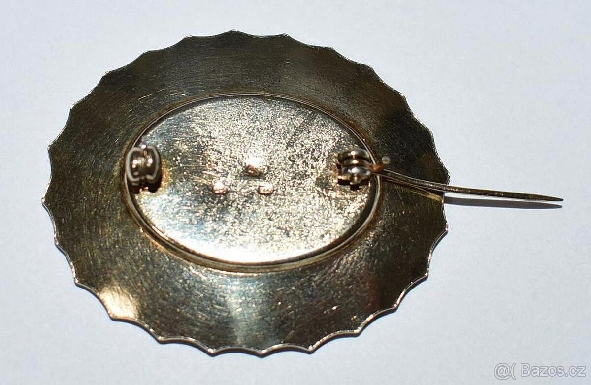 Starožitná stříbrná pozlacená brož - Vintage - 5