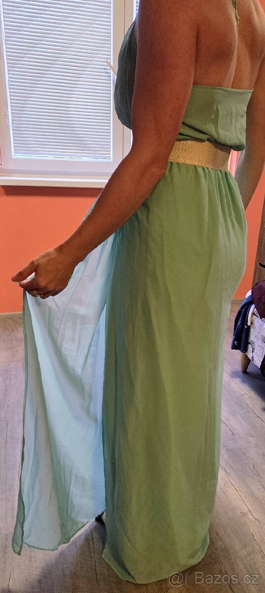 Tyrkysové šaty na vázání za krkem - 5