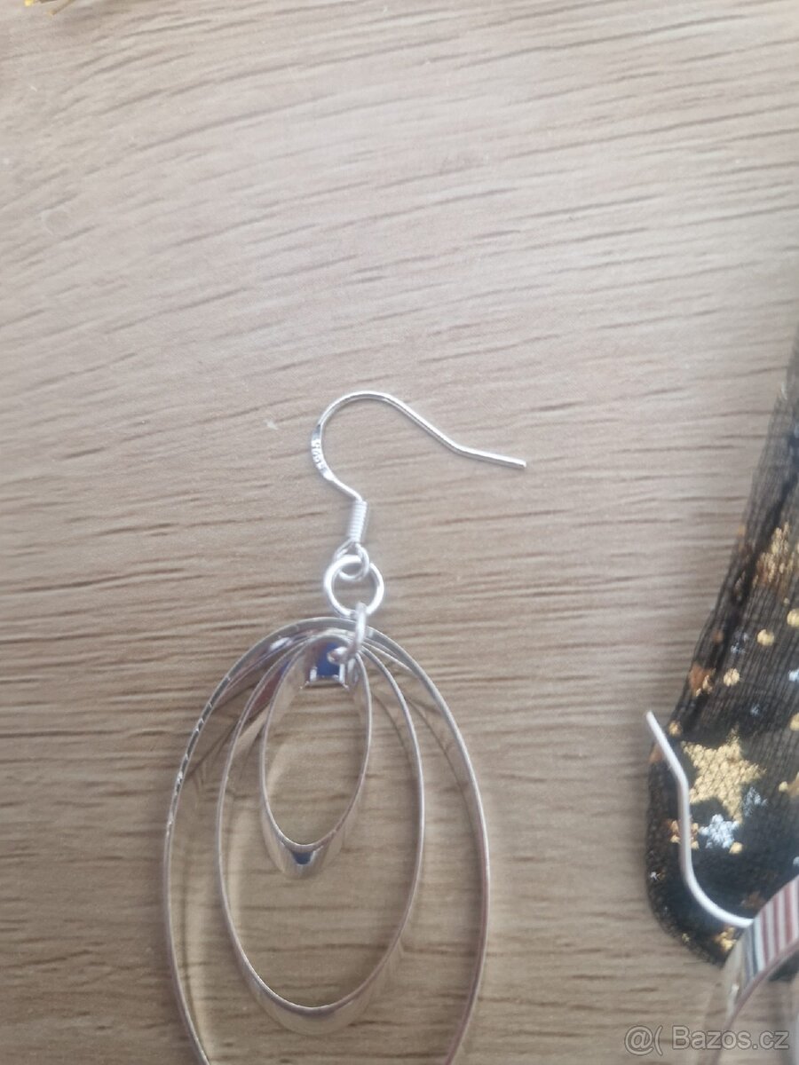 Nové dámské stříbrné náušnice kruhové 925 oválné 3v1 visací - 5