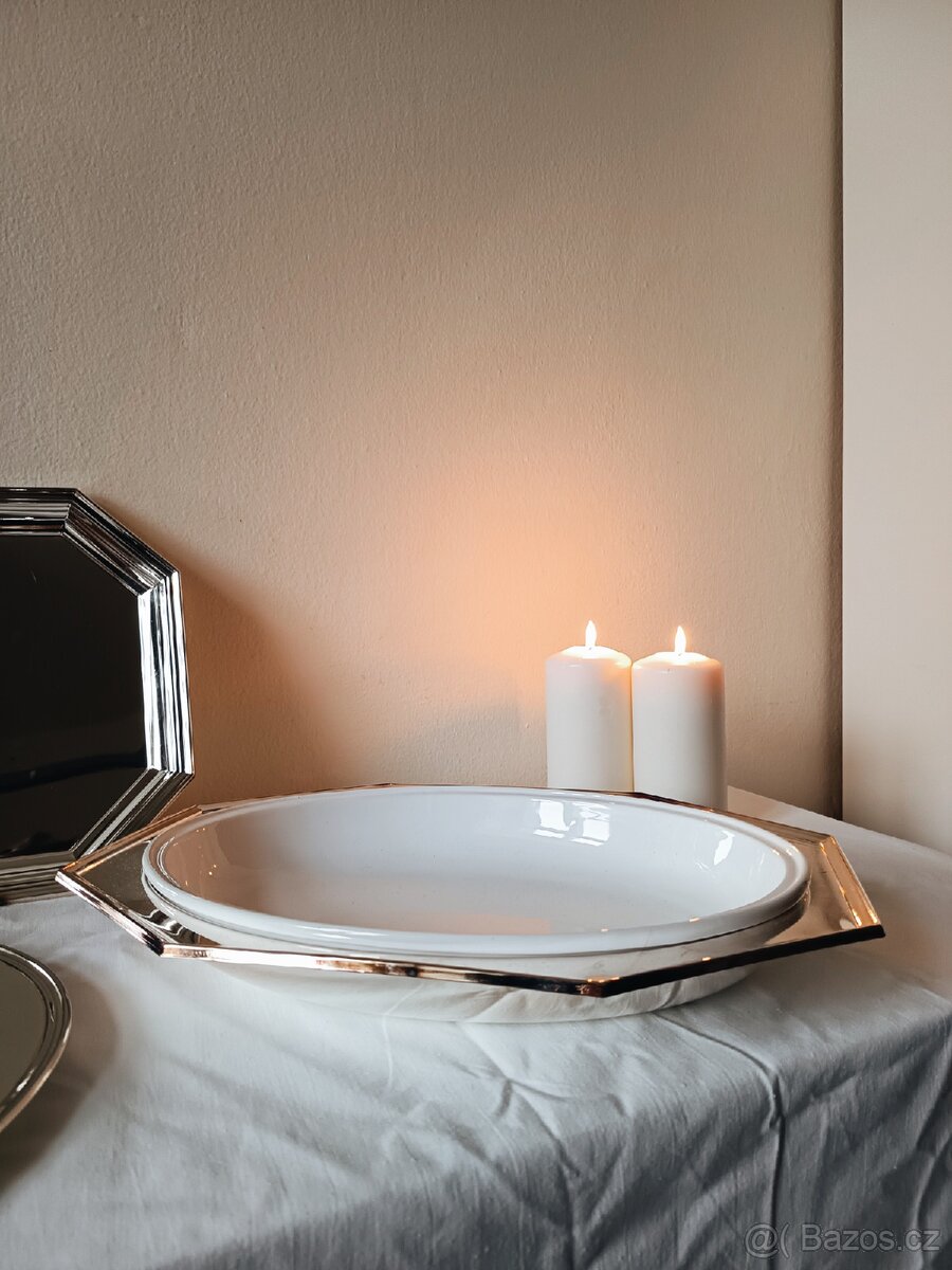 Vintage italský postříbřený servírovací set tácu Calegaro - 5