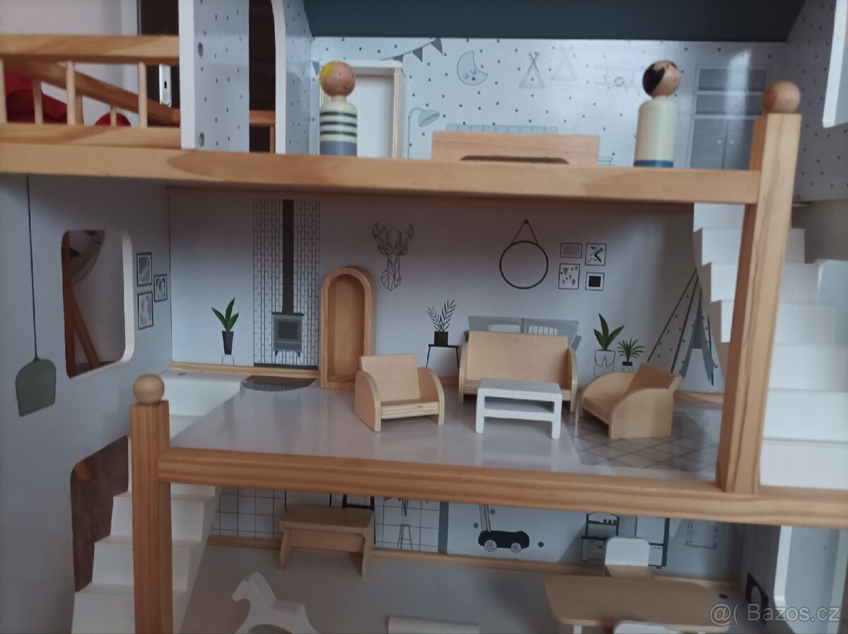 Dřevěný domeček pro panenky + nábytek 80cm - 5