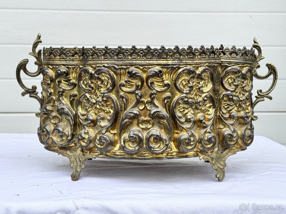 Žardiniéra květináč starožitný 1850-60 mosaz Francie Napoleo - 5