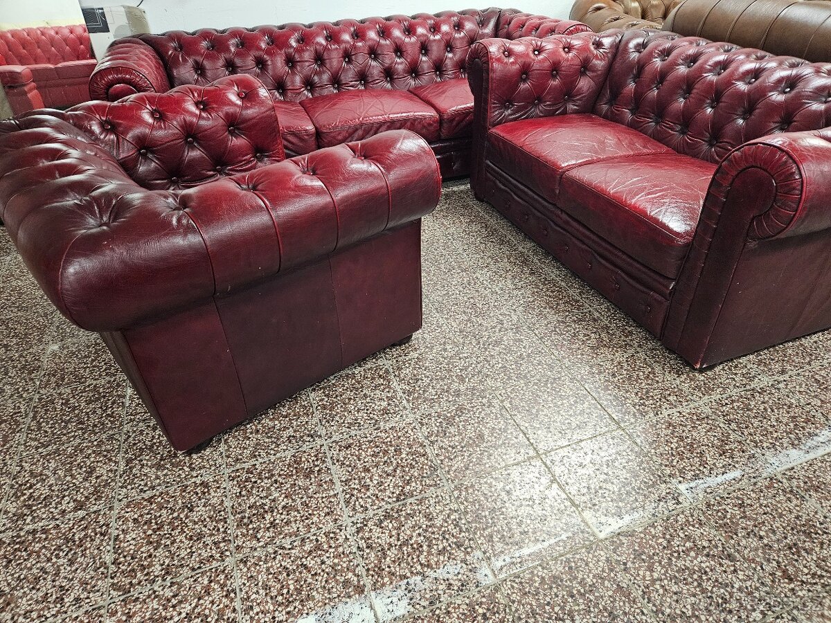 CHESTERFIELD ŠTÝL, KOŽENÁ SEDAČKA 3+2+1 - 5