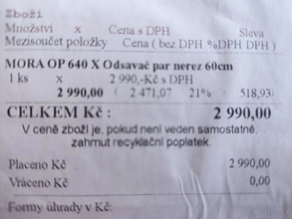 Prodám NOVOU nerezovou digestoř Mora. - 5