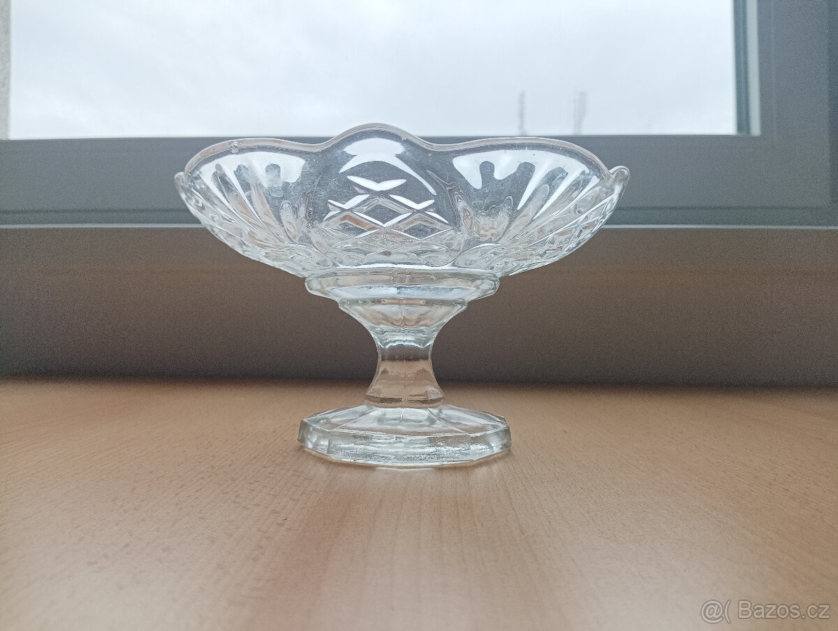Retro skleněný podnos či mísa na nožičce - 5