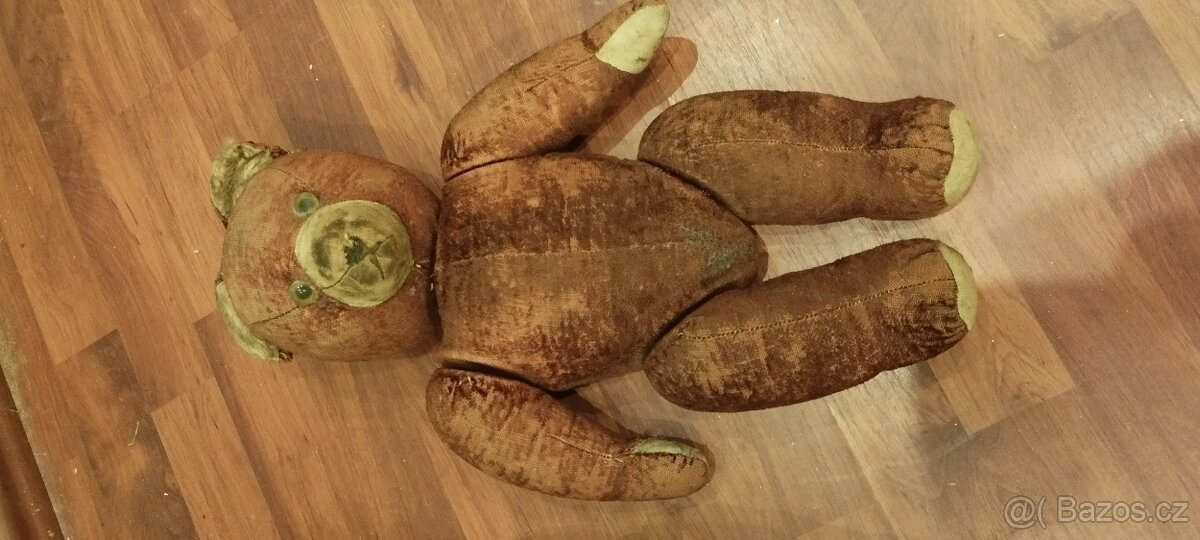 Stará panenka, medvěd (bručí), kočárek pro panenky + oblečky - 5